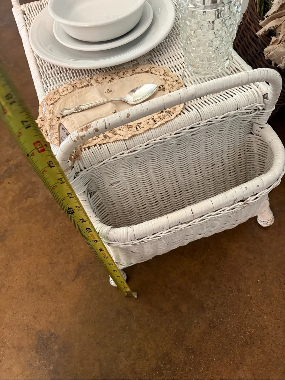 White Wicker Serving Tray Table - Home Dining